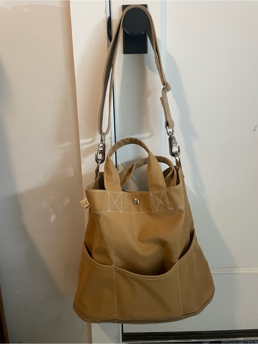 Utility Canvas Tote Messenger Bag- Tan - Picture 5 of 6